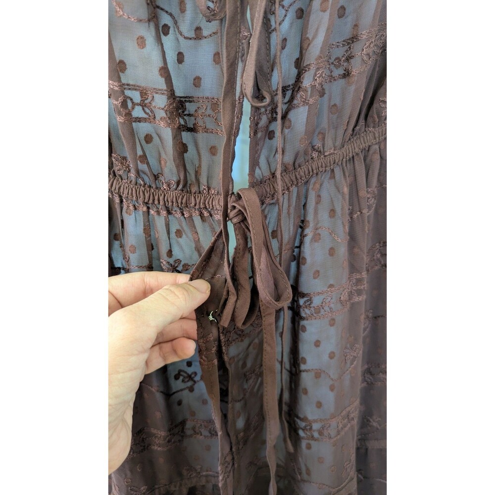 Altard State Sheer Maxi Duster Tie Front Dress M Embroidered Fairy Grunge Brown - Picture 4 of 15